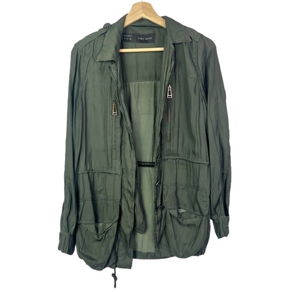 Zara dark green lightweight button down utility jacket, XS - Picture 6 of 6